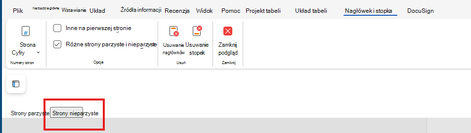 Edytowanie stron nieparzystych H&F w sieci Web