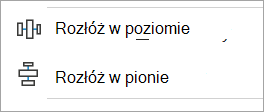 Zrzut ekranu przedstawiający opcje wyrównania w poziomie i pionie z poziomu pozycji Wyrównaj obiekty.