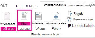 Pole korespondencji Wstawianie bloku adresu