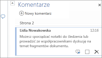 Komentarze z wątkami w aplikacji Word Online