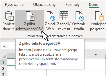 Zaznaczanie tekstu/pliku CSV na karcie dane
