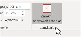 Przycisk Zamknij nagłówek