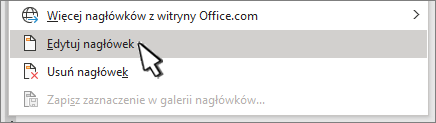 Edytowanie nagłówka wybranego w oknie dialogowym Nagłówek