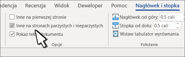 Przycisk Parzyste/Nieparzyste wybrany na wstążce nagłówka