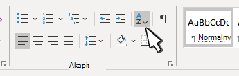 Sekcja akapitu w Word z wskazaną pozycją Sortuj