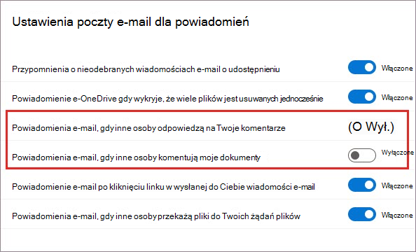 Zarządzanie ustawieniami powiadomień usługi OneDrive