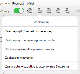 Menu Zaakceptuj zmiany