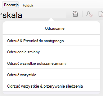 Menu Odrzuć zmiany