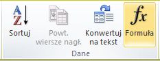 Grupa Dane w obszarze Narzędzia tabel na karcie Układ na wstążce programu Word 2010
