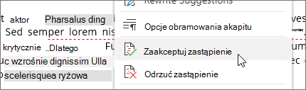 Kliknij prawym przyciskiem myszy, aby zaakceptować lub odrzucić zmianę.