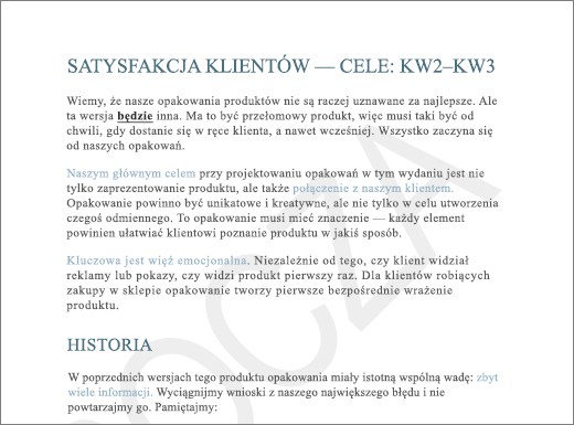 Przykładowy znak wodny WERSJA ROBOCZA na stronie z tekstem