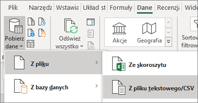 Opcja Z tekstu jest wyróżniona na karcie Dane.