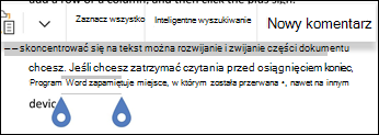Menu wyboru programu Word dla systemu Android z przyciskiem Nowy komentarz