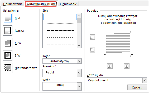 Word 2010 Page Border tab of Borders and Shading dialog box