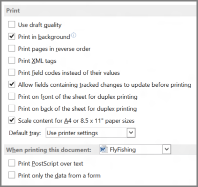 Word 2013 print options