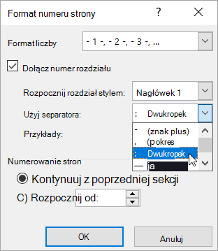 Wybieranie stylów numerów rozdziałów