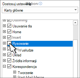 Pole wyboru do ukrywania lub pokazywania karty