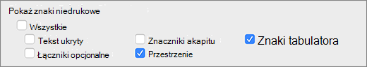 Ustawienia znaków niedrukowanych