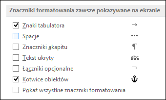 Trwałe pokazywanie lub ukrywanie symboli formatowania