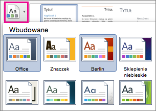 Wybieranie pozycji Motywy na karcie Projektowanie