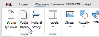 Przycisk Wstaw pustą stronę na wstążce
