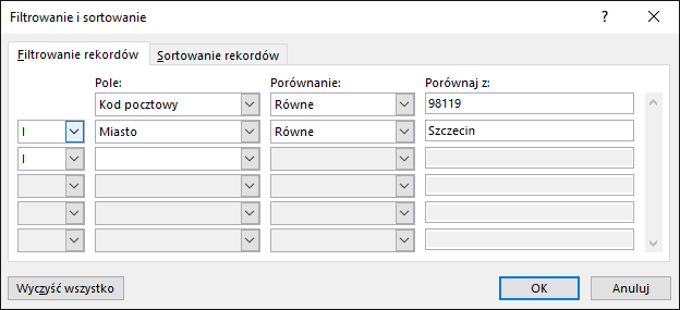 W ramach korespondencji seryjnej w programie Word wybierz pozycję Edytuj listę adresatów, a następnie w obszarze Dopracowywanie listy adresatów wybierz pozycję Filtruj.