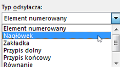 Okno dialogowe Odsyłacz z wyświetlonymi typami odwołań