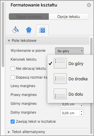 Zrzut ekranu przedstawiający pozycję Wybierz wyrównanie