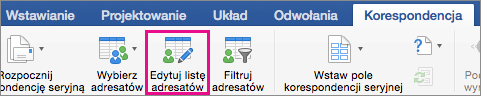 Kliknięcie w celu edytowania listy adresatów