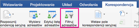 Kliknięcie w celu filtrowania listy korespondencji seryjnej