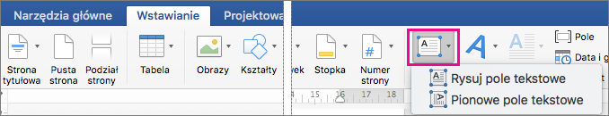 Wyróżniona pozycja Pole tekstowe na karcie Wstawianie.