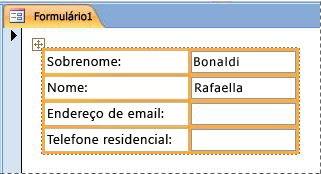 Campos contidos em um layout empilhado de um formulário