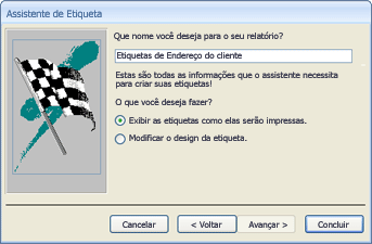 Última página do assistente de etiqueta