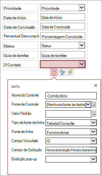 Mais propriedades para um controle de lista de combinação