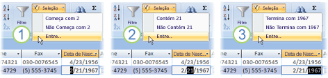 Filtros baseados em um campo parcialmente selecionado