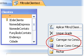Opções especiais de filtro