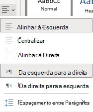 O menu para alinhar texto em OneNote para a Web.