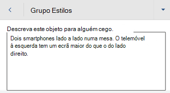 Caixa de diálogo Texto Alt no Word para Android.