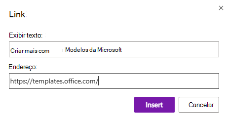 A caixa de diálogo Inserir Link no OneNote para a Web.