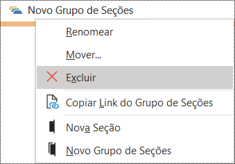 Caixa de diálogo Excluir grupo de seções no OneNote para Windows