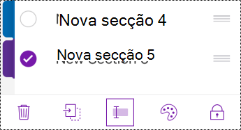 Botão de renomear seção na barra de menus no iPhone.