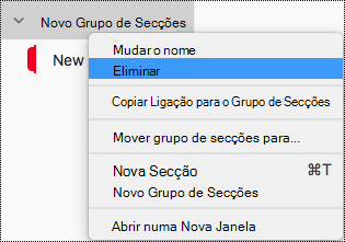 Excluir grupo de seções no OneNote para Mac