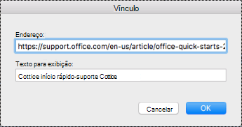 Diálogo Hiperlink no Mac