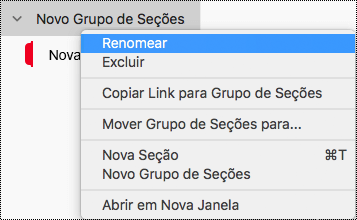 Renomear grupo de seção no OneNote para Mac