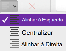 O menu Alinhamento do Parágrafo no OneNote para Mac.