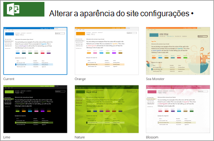 Altere o menu de aparência com designs de site no Project Online.