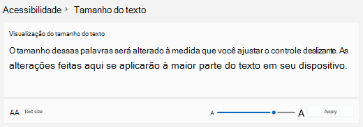 controle deslizante de tamanho de texto Windows 11