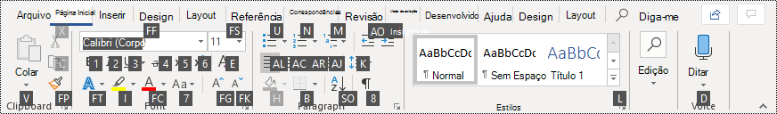 Dicas Chave na faixa de opções do Word 365