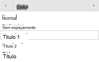 Word para Android menu estilos de cabeçalho