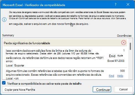 Utilizar a funcionalidade Localizar para corrigir problemas com a compatibilidade de folhas do Excel